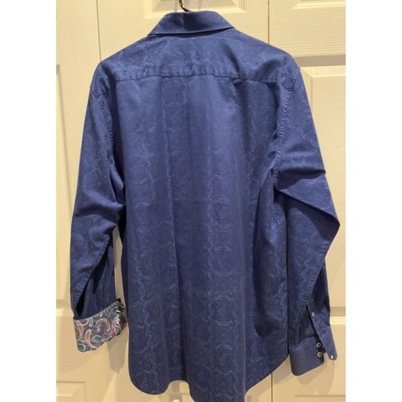Robert Graham Long Sleeve Shirt Large, Dark Blue on blue pattern, Flip Cuff, Ful - Picture 2 of 8